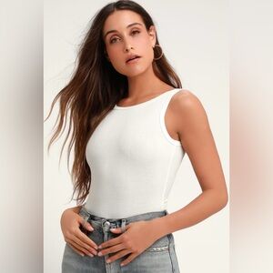 Ribbed white tank bodysuit